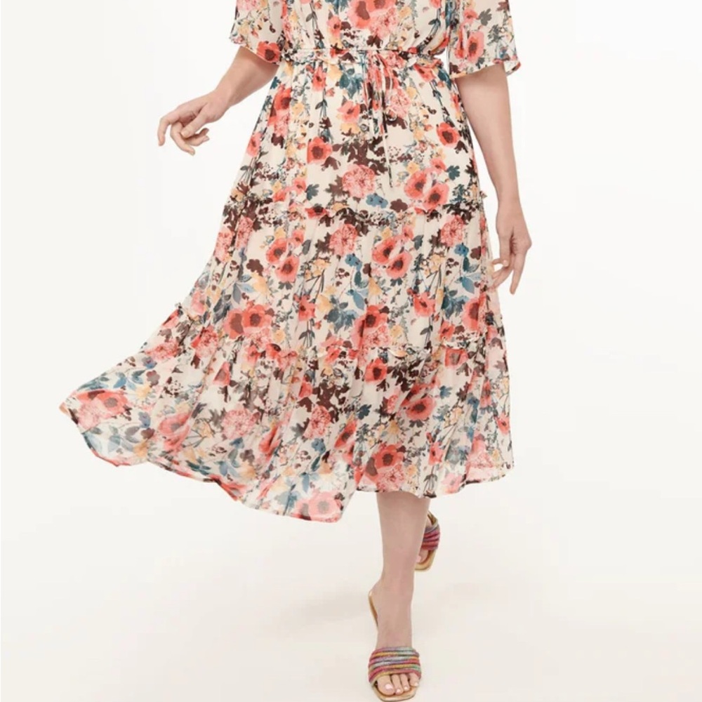 Pink tropical Chiffon Midi Dress size L